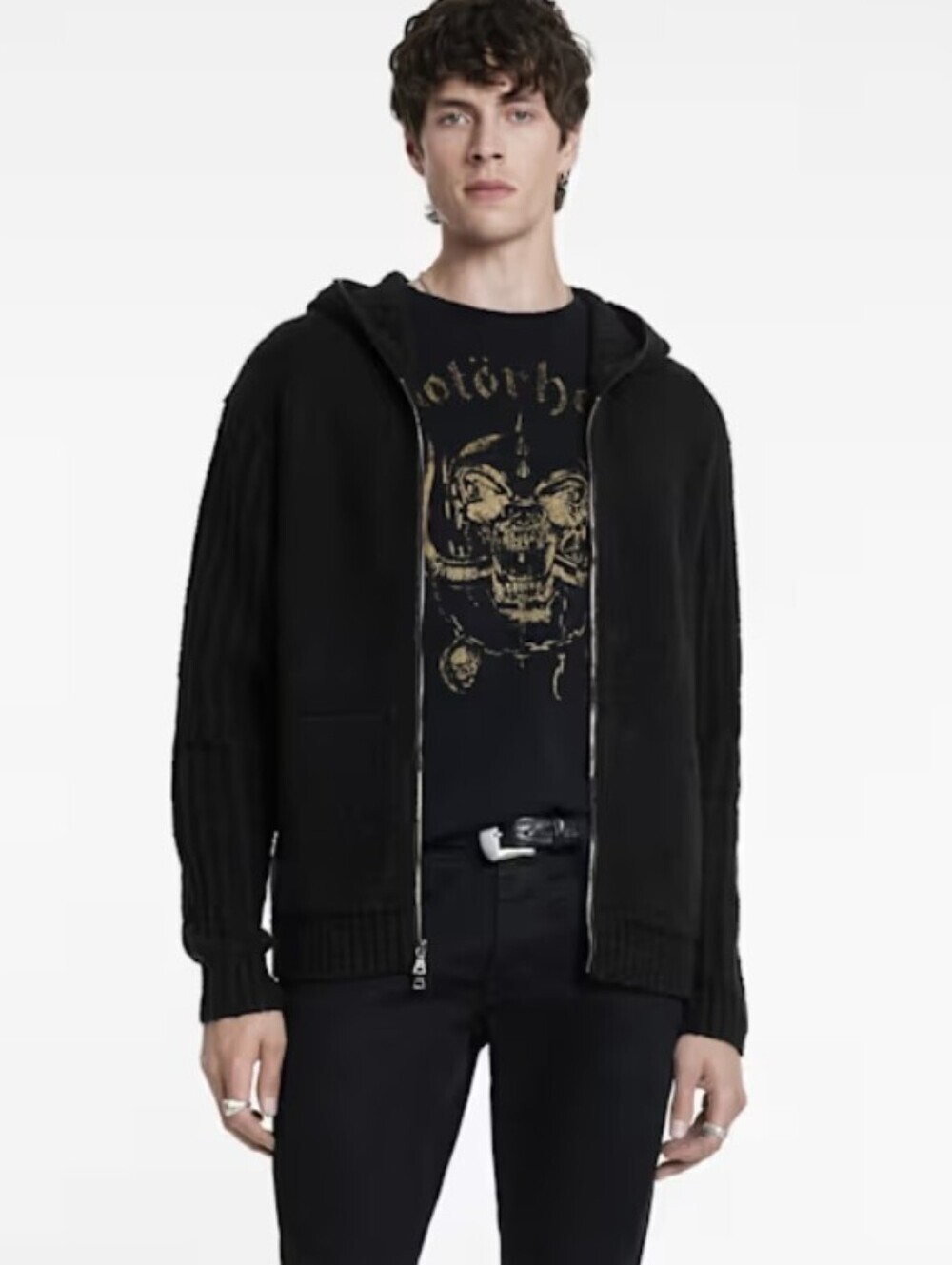 John Varvatos Catherine Brushed Cashmere Full-Zip Hoodie Sweater Charcoal SZ L